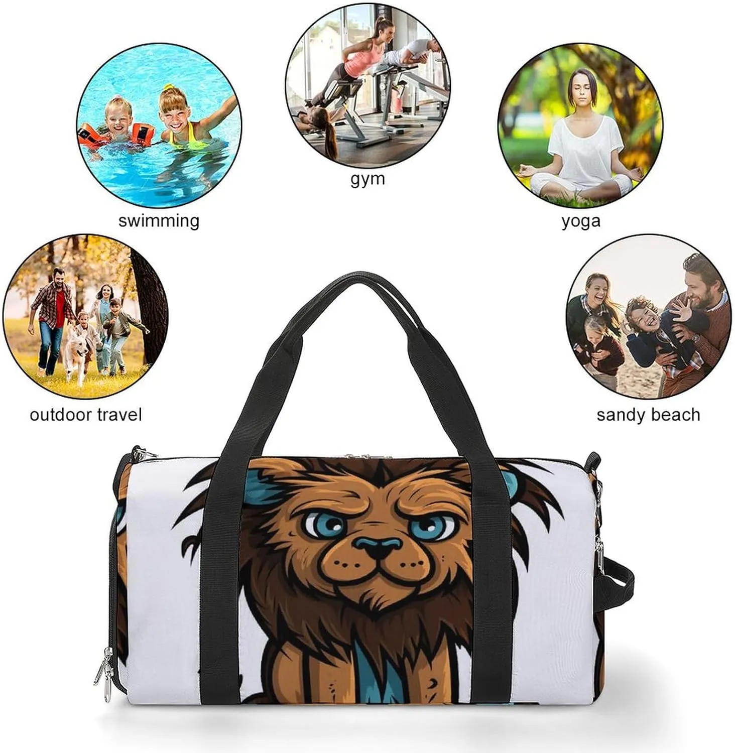 Gym Bag Lion Clip Art Duffel Bag for Men Women Travel Overnight Bag with Shoe Compartment Workout Bags