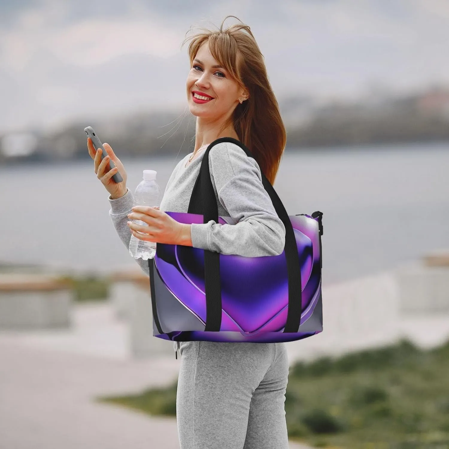 Gym Bag Purple Hearts Duffel Bag for Men Women Travel Overnight Bag with Shoe Compartment Workout Bags