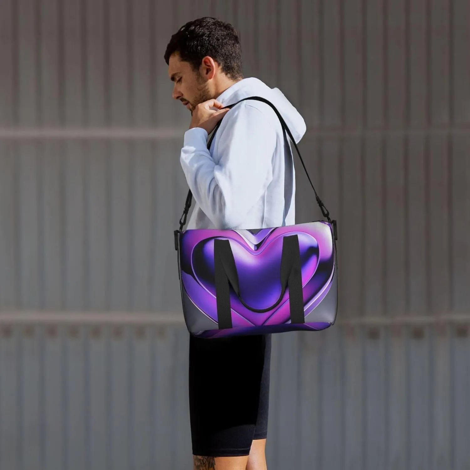 Gym Bag Purple Hearts Duffel Bag for Men Women Travel Overnight Bag with Shoe Compartment Workout Bags