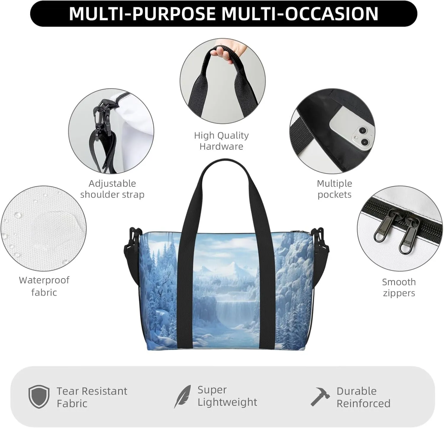 Gym Bag Snow Ice World Duffel Bag for Men Women Travel Overnight Bag with Shoe Compartment Workout Bags