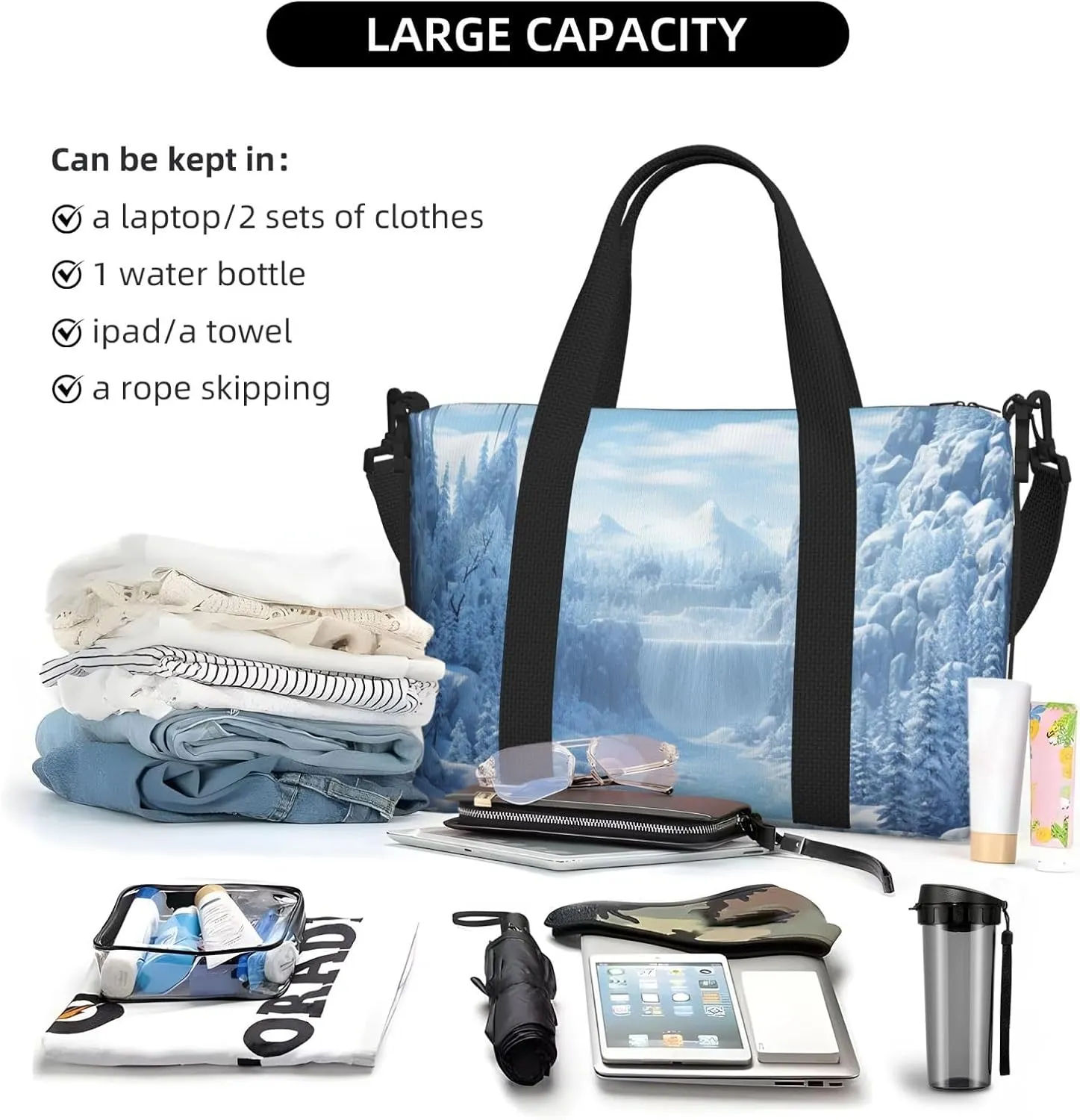 Gym Bag Snow Ice World Duffel Bag for Men Women Travel Overnight Bag with Shoe Compartment Workout Bags