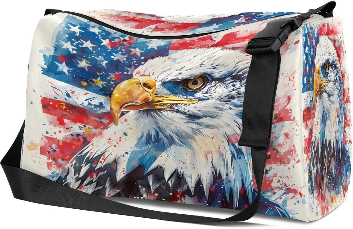 Gym Bags for Men 14.8 Inch Lightweight Carry On Bags for Airplanes Waterproof Duffle Bag for Travel, America Color Flag Pattern