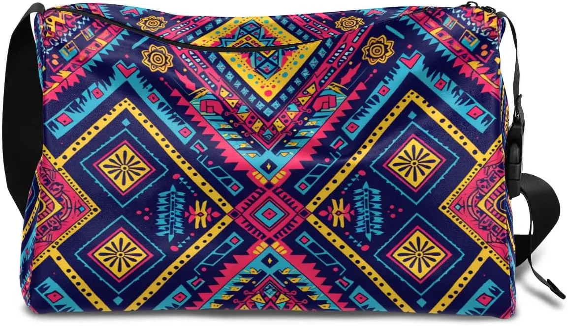 Gym Bags for Men 14.8 Inch Lightweight Carry On Bags for Airplanes Waterproof Duffle Bag for Travel, Boho Retro Floral Print