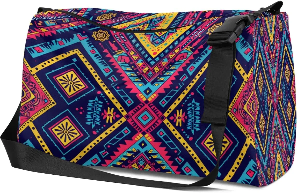 Gym Bags for Men 14.8 Inch Lightweight Carry On Bags for Airplanes Waterproof Duffle Bag for Travel, Boho Retro Floral Print