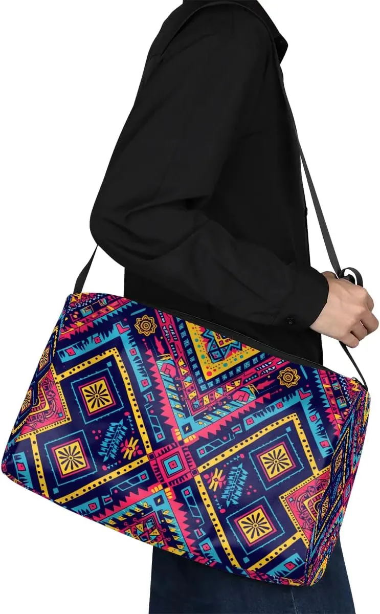 Gym Bags for Men 14.8 Inch Lightweight Carry On Bags for Airplanes Waterproof Duffle Bag for Travel, Boho Retro Floral Print