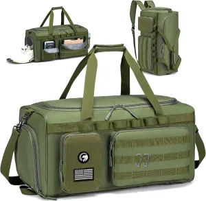 Gym Bags for Men, Tactical Duffle Bag Sports Travel Bag Gym Weekender Overnight Backpack with Shoe Compartment and Wet Pocket, 3 In 1 Tactical Military Backpack Green