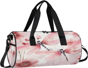 Gym Bags for Men Women Beautiful Dragonfly Flowers Sports Duffel Bags Carry On Travel Duffle Bag with Detachable Adjustable Shoulder Strap Overnight Weekender Bag