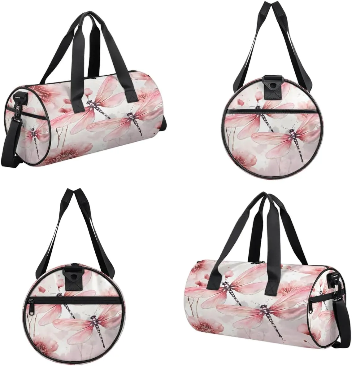 Gym Bags for Men Women Beautiful Dragonfly Flowers Sports Duffel Bags Carry On Travel Duffle Bag with Detachable Adjustable Shoulder Strap Overnight Weekender Bag