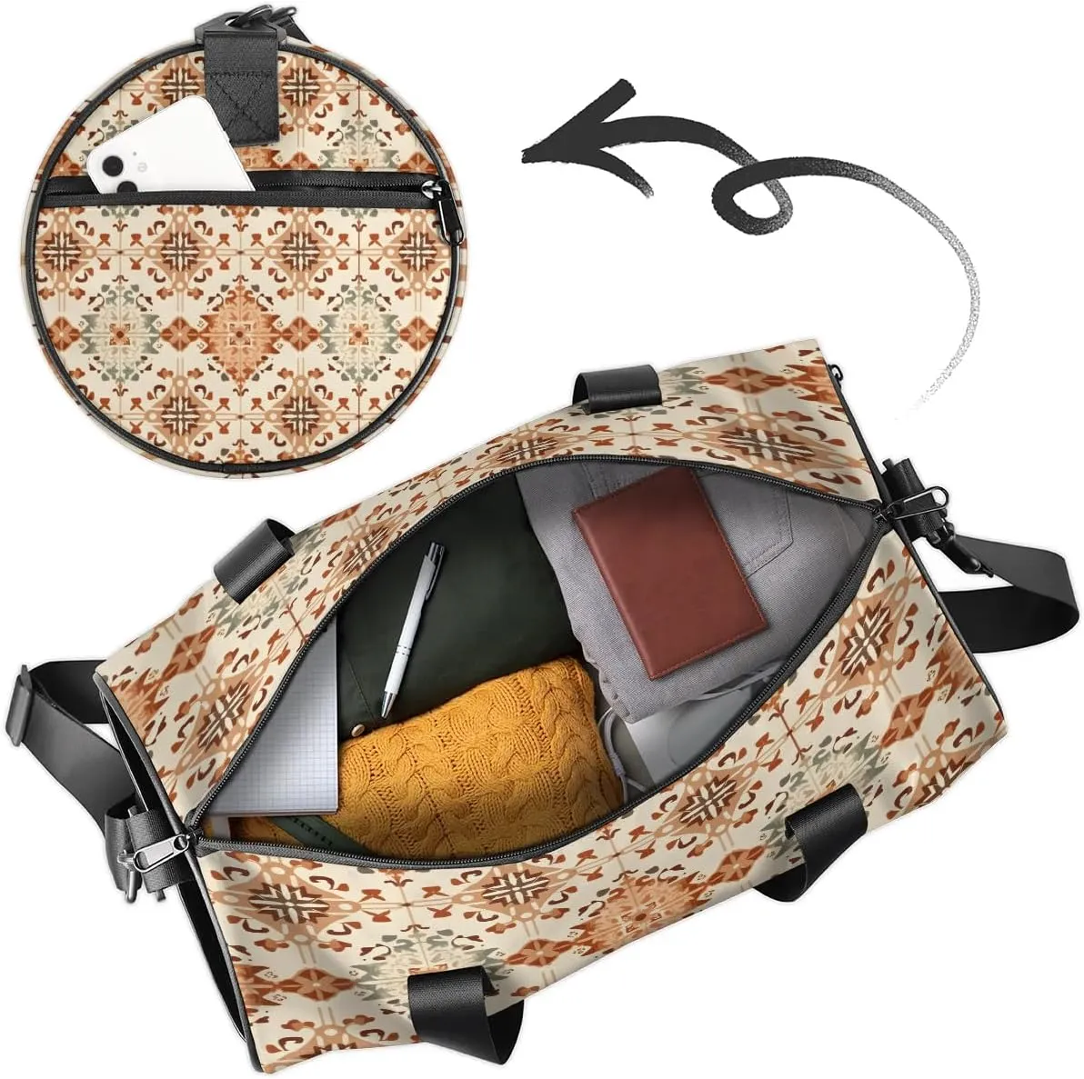 Gym Bags for Men Women Boho Themed Sports Duffel Bags Carry On Travel Duffle Bag with Detachable Adjustable Shoulder Strap Overnight Weekender Bag