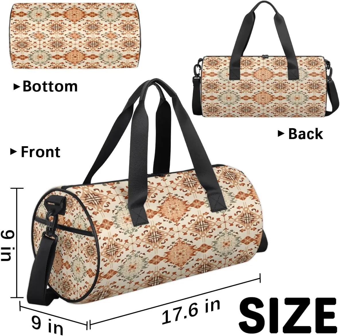 Gym Bags for Men Women Boho Themed Sports Duffel Bags Carry On Travel Duffle Bag with Detachable Adjustable Shoulder Strap Overnight Weekender Bag