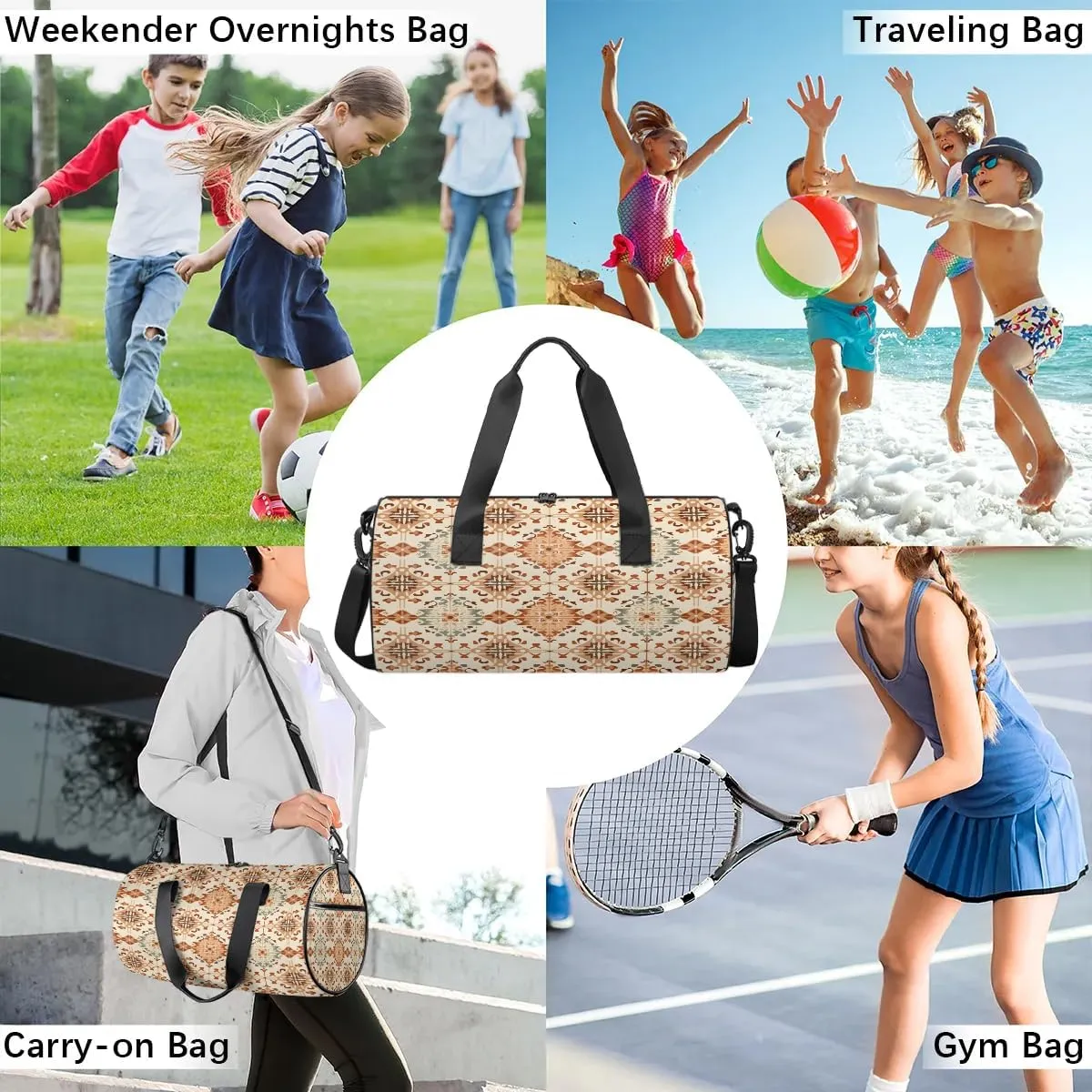 Gym Bags for Men Women Boho Themed Sports Duffel Bags Carry On Travel Duffle Bag with Detachable Adjustable Shoulder Strap Overnight Weekender Bag