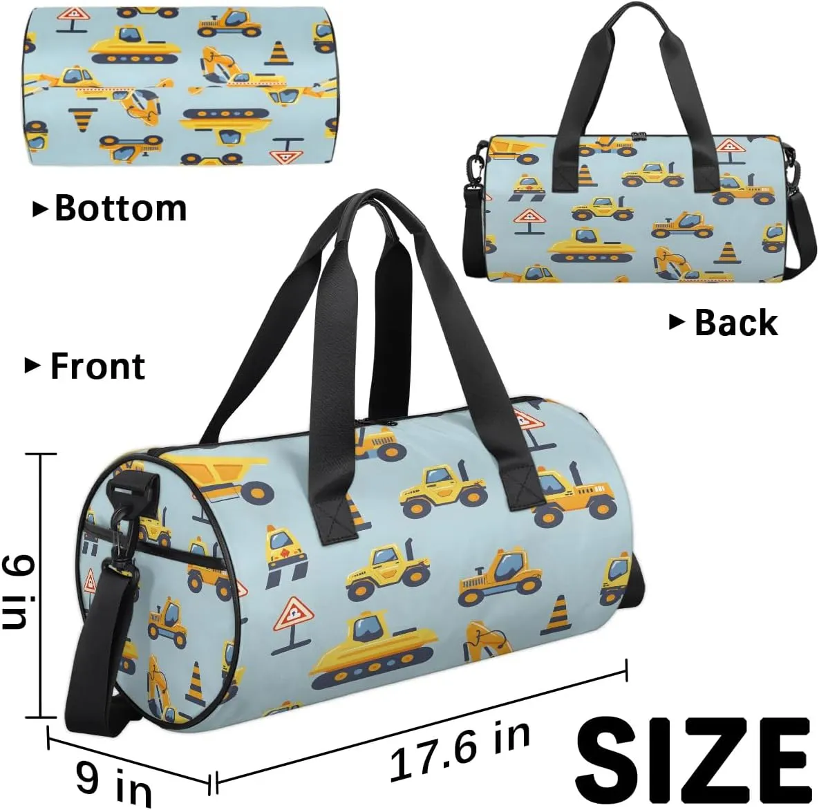 Gym Bags for Men Women Cute Excavators Sports Duffel Bags Carry On Travel Duffle Bag with Detachable Adjustable Shoulder Strap Overnight Weekender Bag