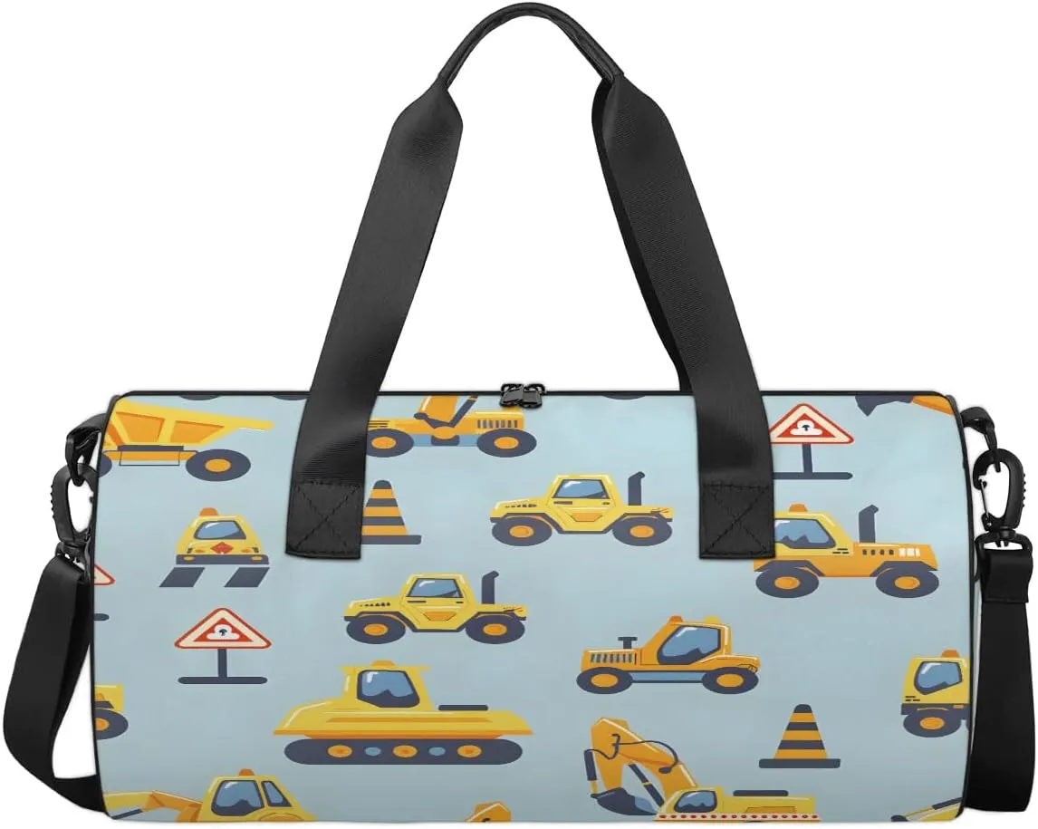 Gym Bags for Men Women Cute Excavators Sports Duffel Bags Carry On Travel Duffle Bag with Detachable Adjustable Shoulder Strap Overnight Weekender Bag