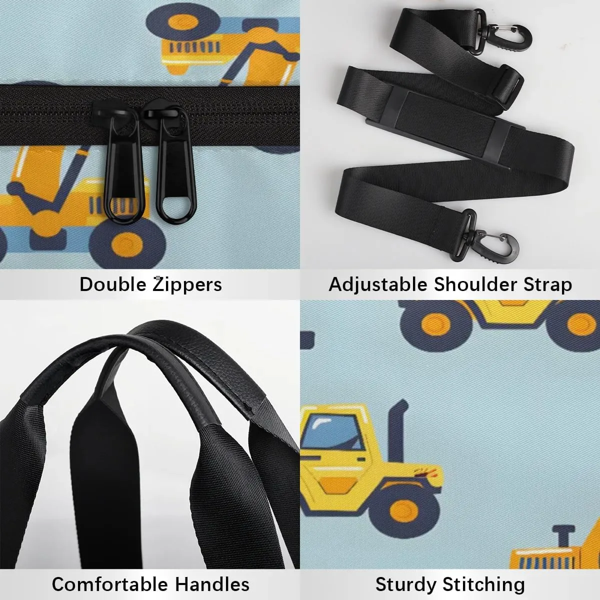 Gym Bags for Men Women Cute Excavators Sports Duffel Bags Carry On Travel Duffle Bag with Detachable Adjustable Shoulder Strap Overnight Weekender Bag