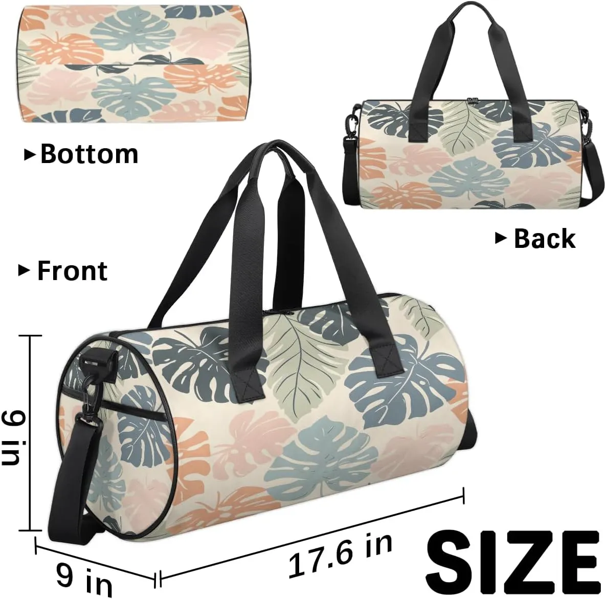 Gym Bags for Men Women Cute Fern Leaves Sports Duffel Bags Carry On Travel Duffle Bag with Detachable Adjustable Shoulder Strap Overnight Weekender Bag