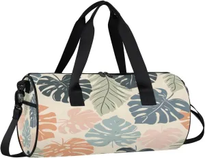 Gym Bags for Men Women Cute Fern Leaves Sports Duffel Bags Carry On Travel Duffle Bag with Detachable Adjustable Shoulder Strap Overnight Weekender Bag