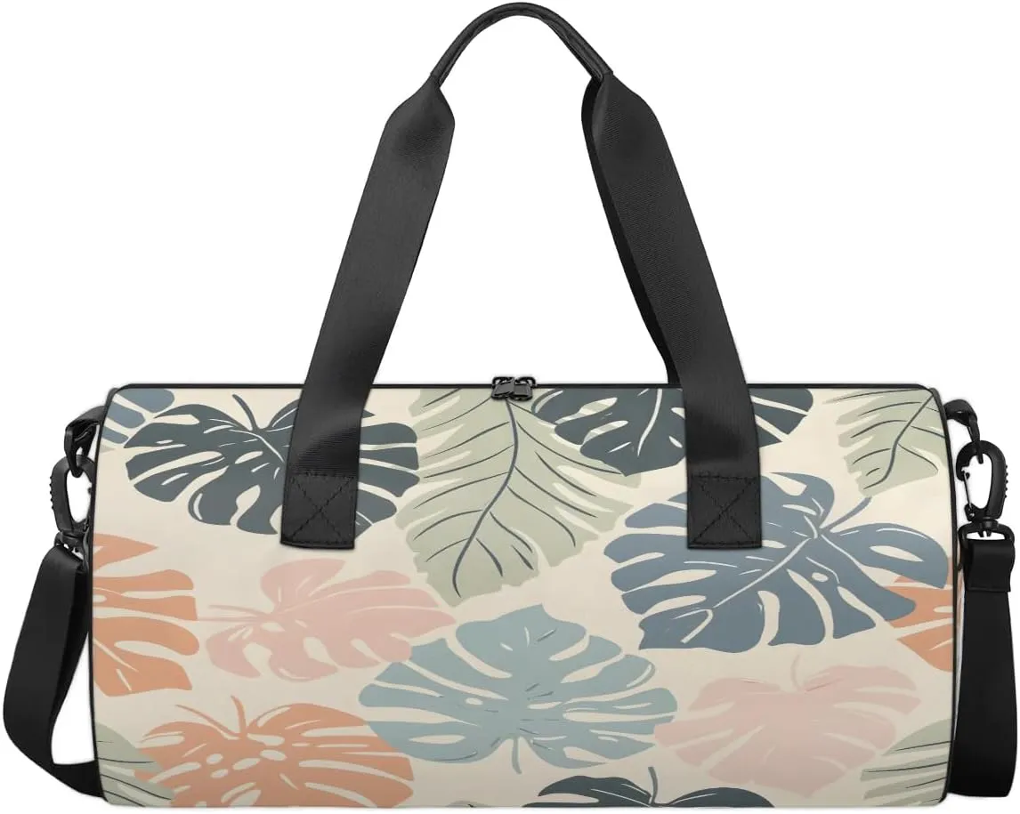 Gym Bags for Men Women Cute Fern Leaves Sports Duffel Bags Carry On Travel Duffle Bag with Detachable Adjustable Shoulder Strap Overnight Weekender Bag