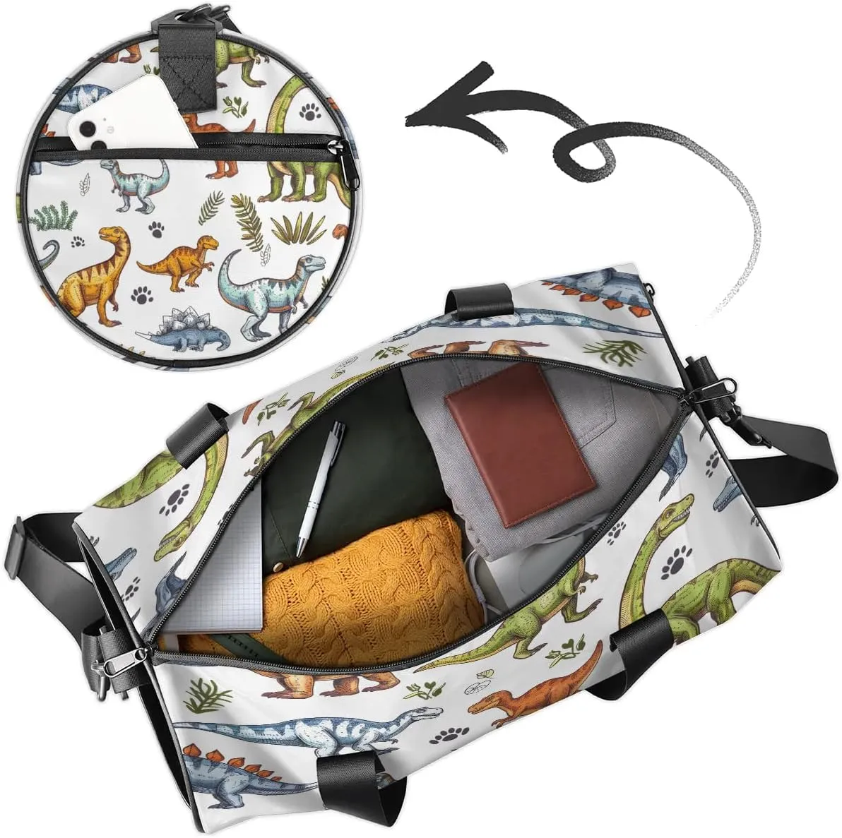 Gym Bags for Men Women Dinosaurs Theme Sports Duffel Bags Carry On Travel Duffle Bag with Detachable Adjustable Shoulder Strap Overnight Weekender Bag