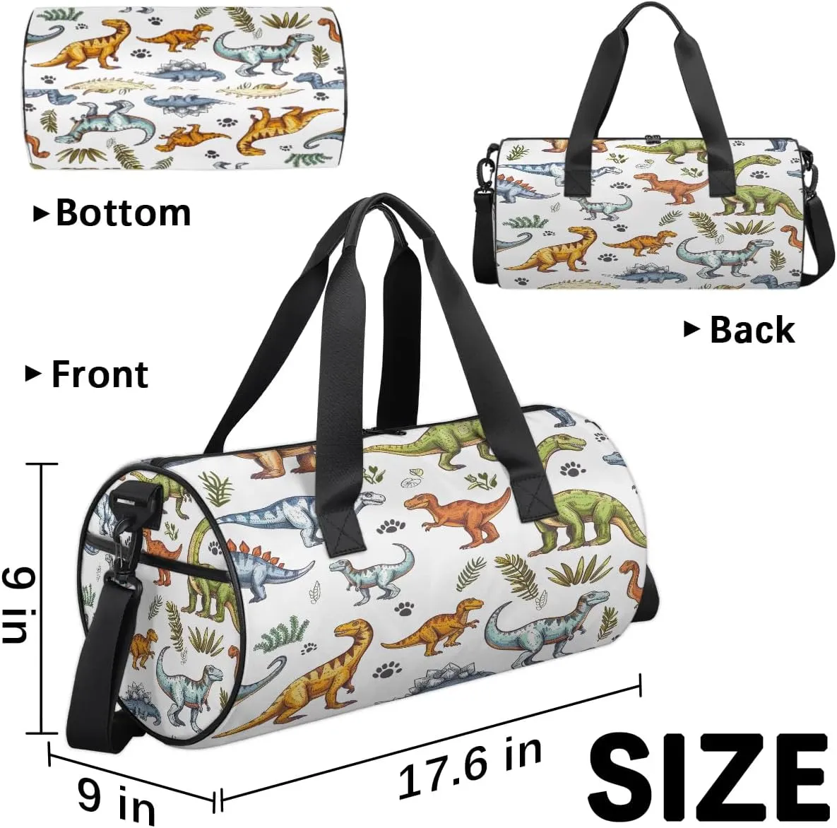 Gym Bags for Men Women Dinosaurs Theme Sports Duffel Bags Carry On Travel Duffle Bag with Detachable Adjustable Shoulder Strap Overnight Weekender Bag