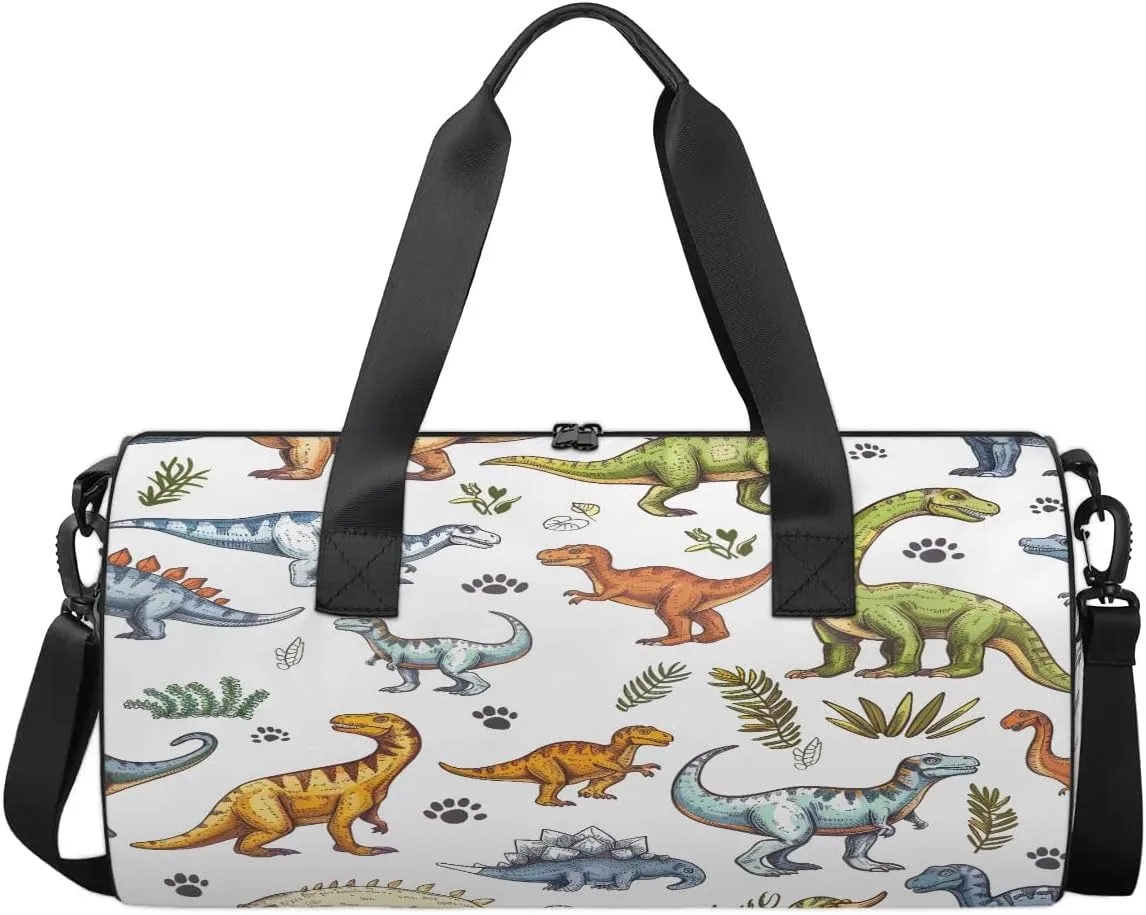 Gym Bags for Men Women Dinosaurs Theme Sports Duffel Bags Carry On Travel Duffle Bag with Detachable Adjustable Shoulder Strap Overnight Weekender Bag