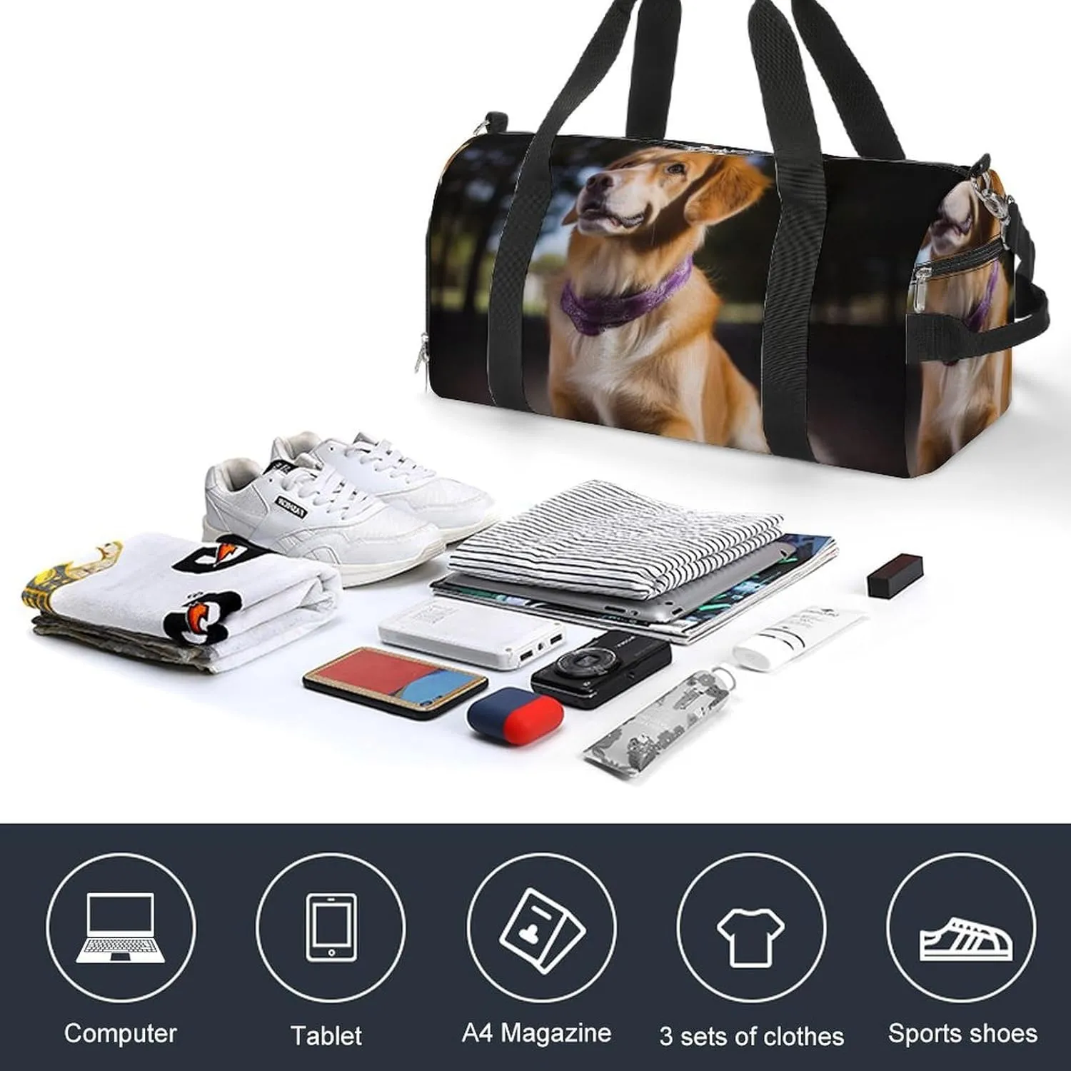 Gym Bags for Men Women Dog Duffle Bag Travel Overnight Bag with Shoe Compartment Tote Bags