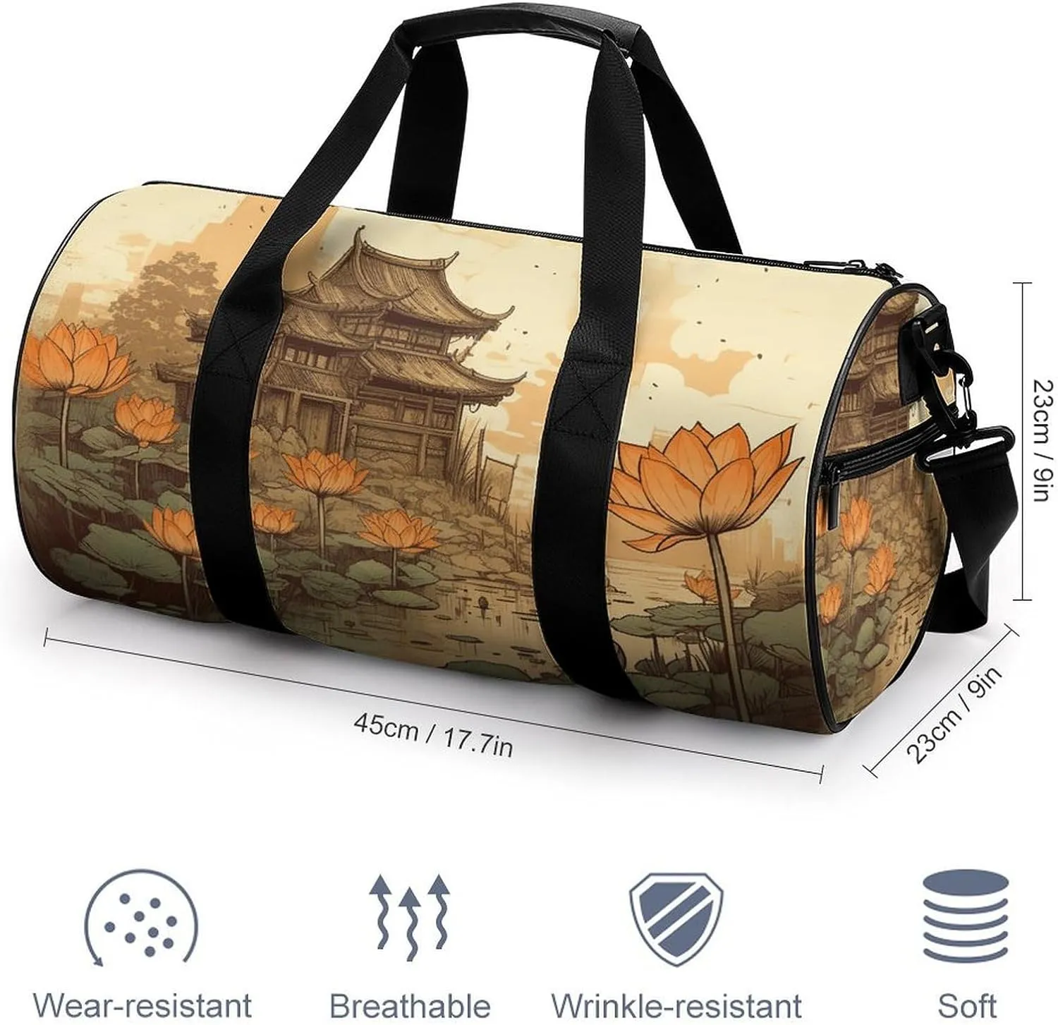 Gym Bags for Men Women Flowers And Architecture Duffle Bag Travel Overnight Bag with Shoe Compartment Tote Bags