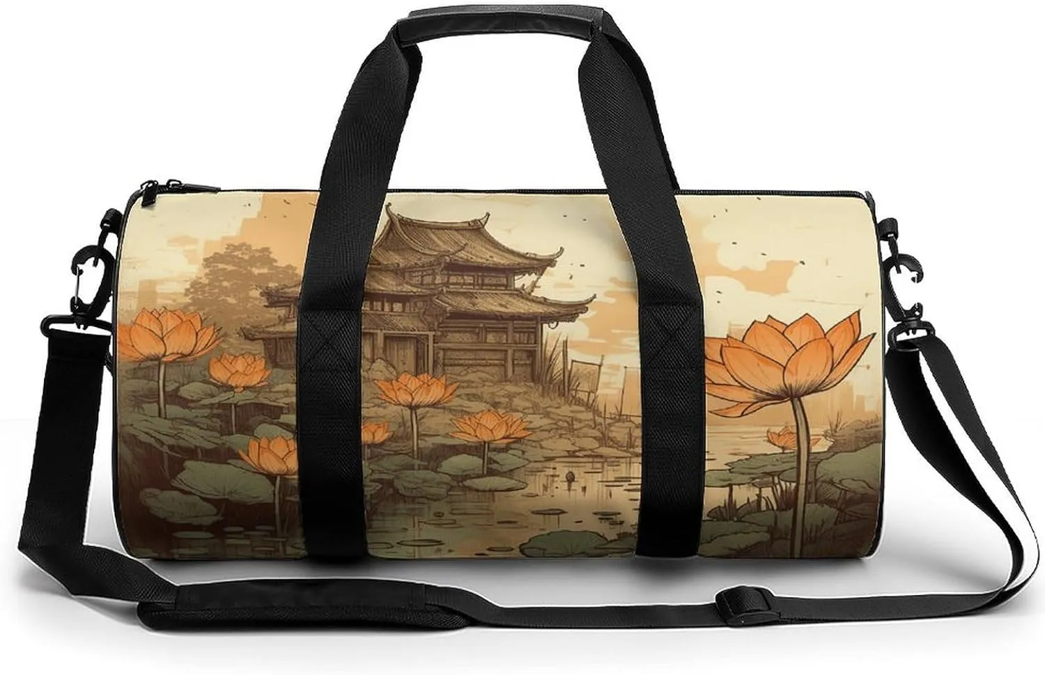 Gym Bags for Men Women Flowers And Architecture Duffle Bag Travel Overnight Bag with Shoe Compartment Tote Bags