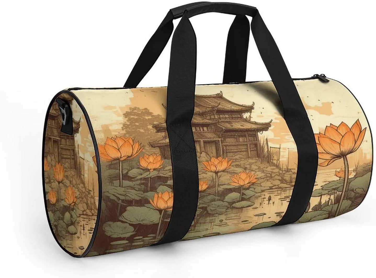 Gym Bags for Men Women Flowers And Architecture Duffle Bag Travel Overnight Bag with Shoe Compartment Tote Bags