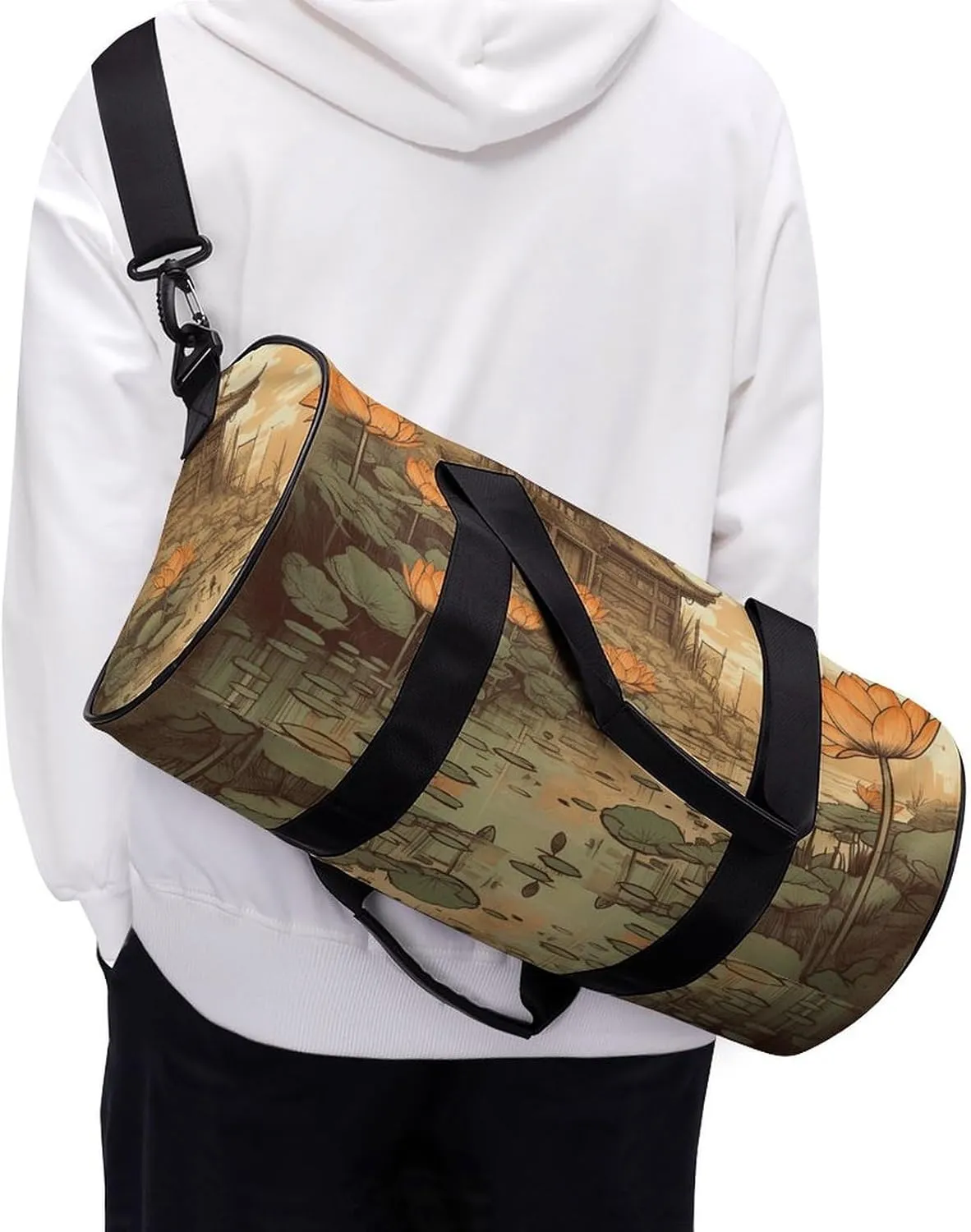 Gym Bags for Men Women Flowers And Architecture Duffle Bag Travel Overnight Bag with Shoe Compartment Tote Bags