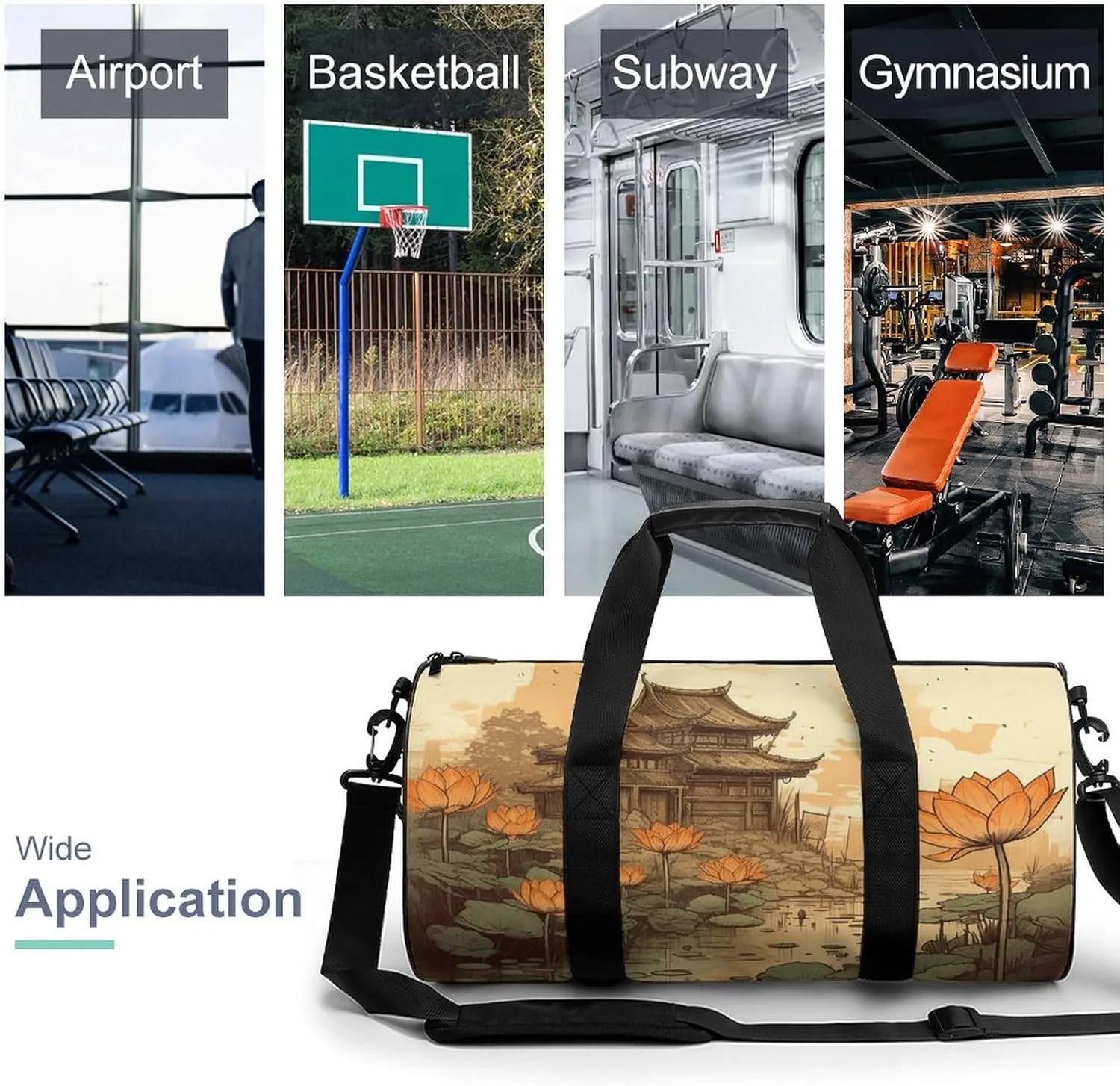 Gym Bags for Men Women Flowers And Architecture Duffle Bag Travel Overnight Bag with Shoe Compartment Tote Bags