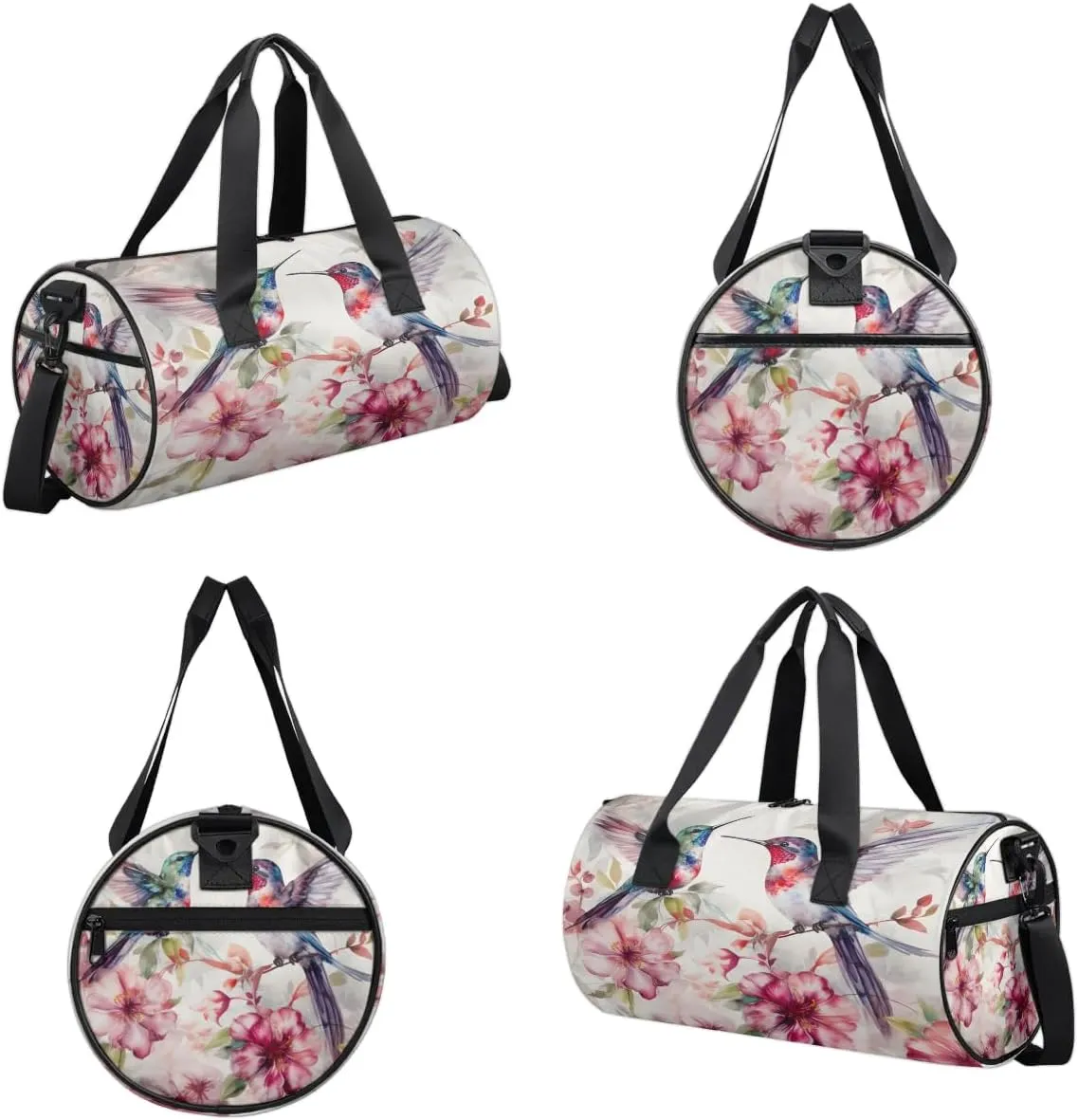 Gym Bags for Men Women Flowers Hummingbirds Watercolor Sports Duffel Bags Carry On Travel Duffle Bag with Detachable Adjustable Shoulder Strap Overnight Weekender Bag