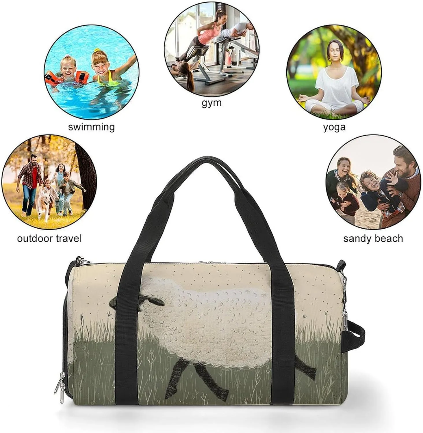 Gym Bags for Men Women Hand Drawn Sheep Duffle Bag Travel Overnight Bag with Shoe Compartment Tote Bags