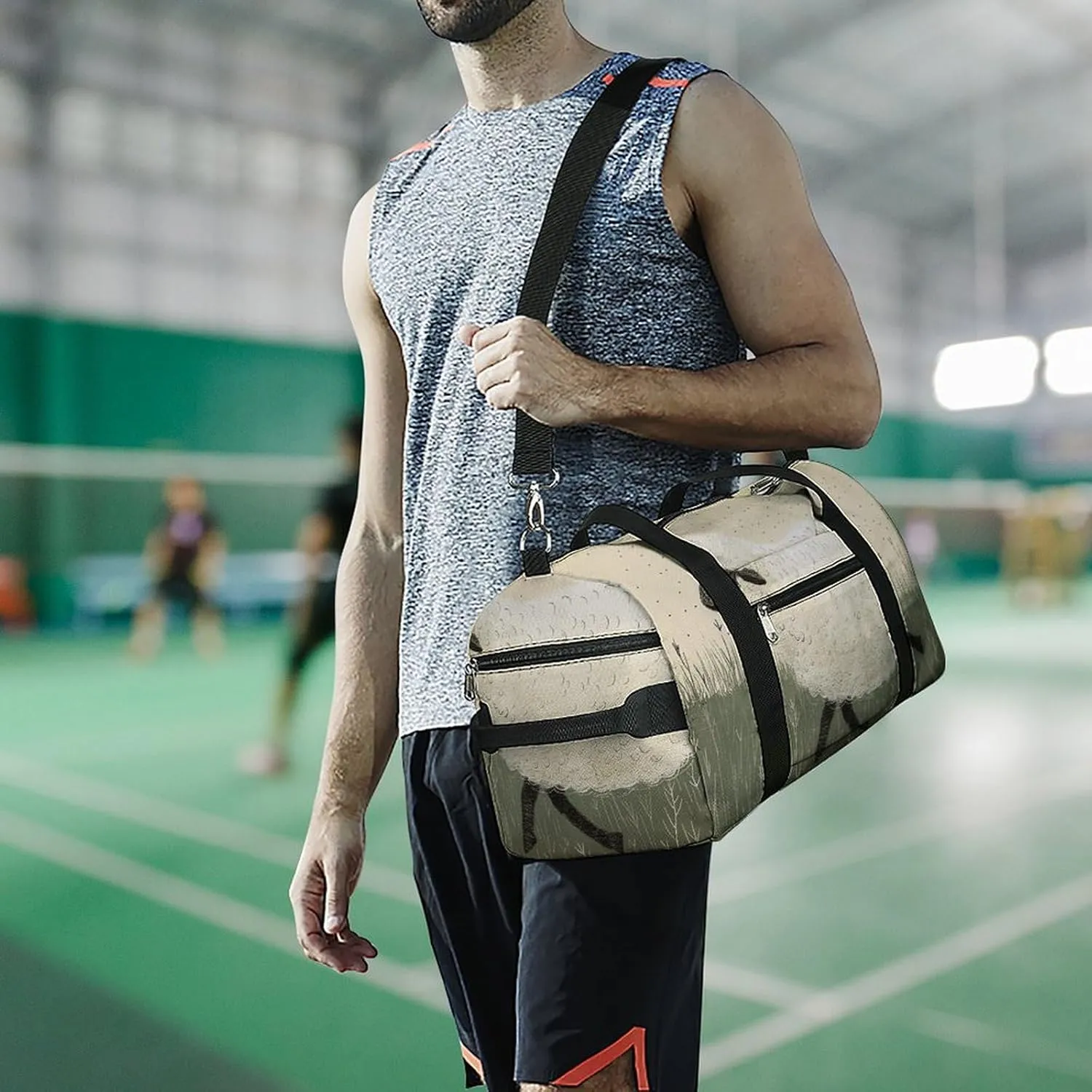 Gym Bags for Men Women Hand Drawn Sheep Duffle Bag Travel Overnight Bag with Shoe Compartment Tote Bags
