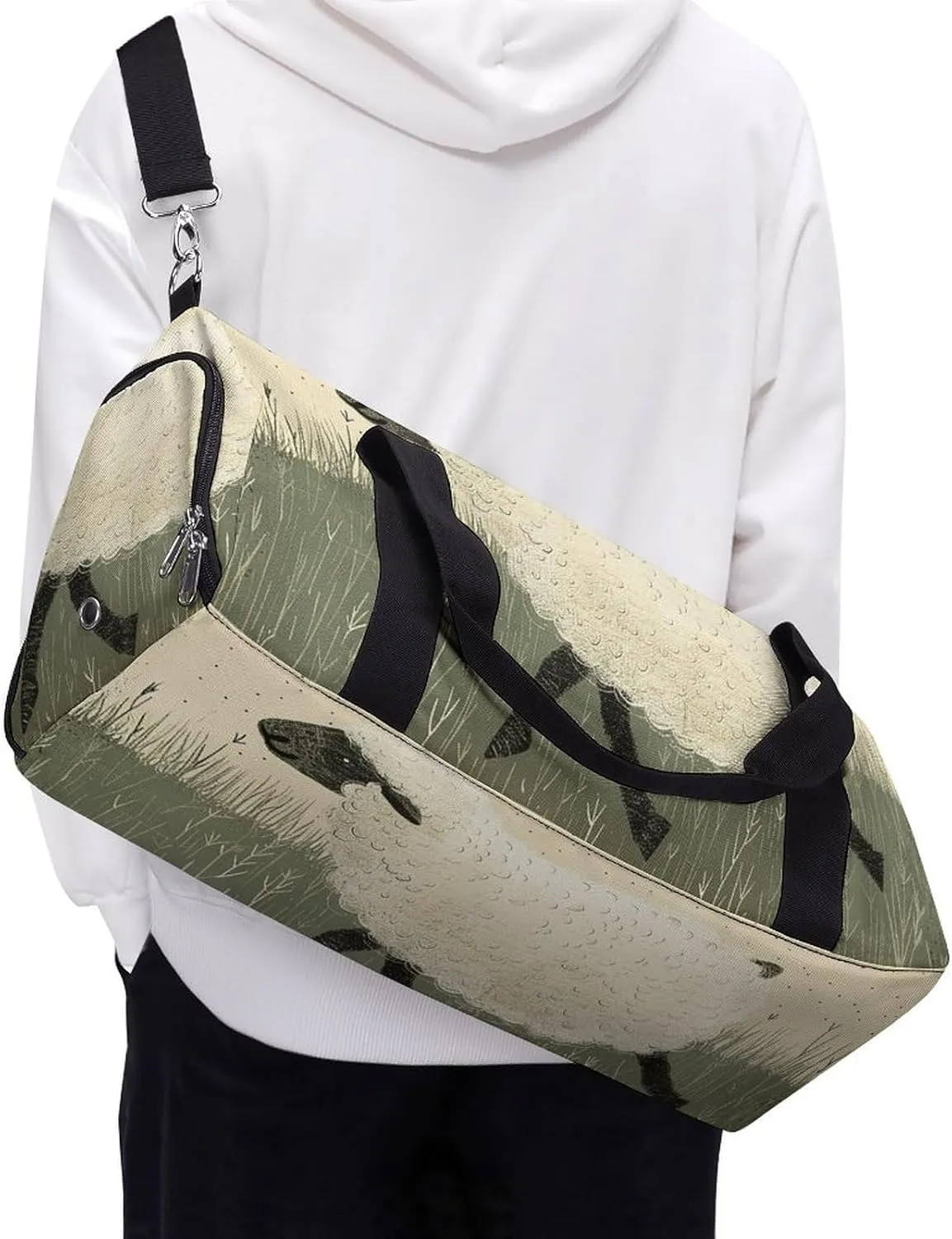 Gym Bags for Men Women Hand Drawn Sheep Duffle Bag Travel Overnight Bag with Shoe Compartment Tote Bags