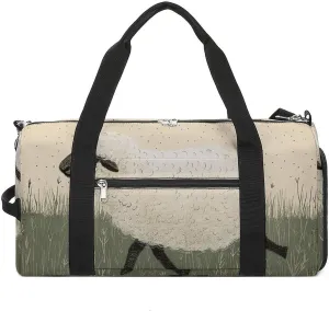 Gym Bags for Men Women Hand Drawn Sheep Duffle Bag Travel Overnight Bag with Shoe Compartment Tote Bags