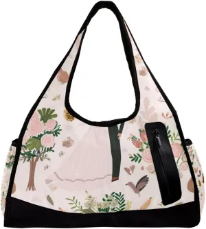Gym Bags for Men,Travel Duffel Bags for Women,Cake and Bird Pink,Workout Bag