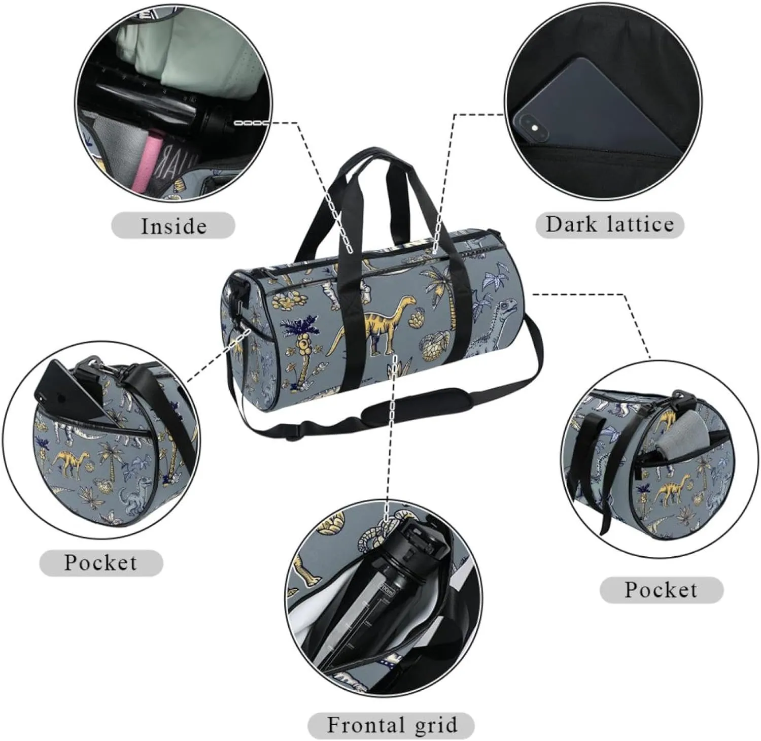 Gym Bags for Men,Travel Duffel Bags for Women,Cartoon Dinosaur Tropical Tree,Workout Bag