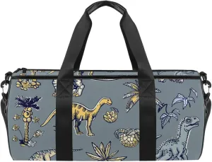 Gym Bags for Men,Travel Duffel Bags for Women,Cartoon Dinosaur Tropical Tree,Workout Bag