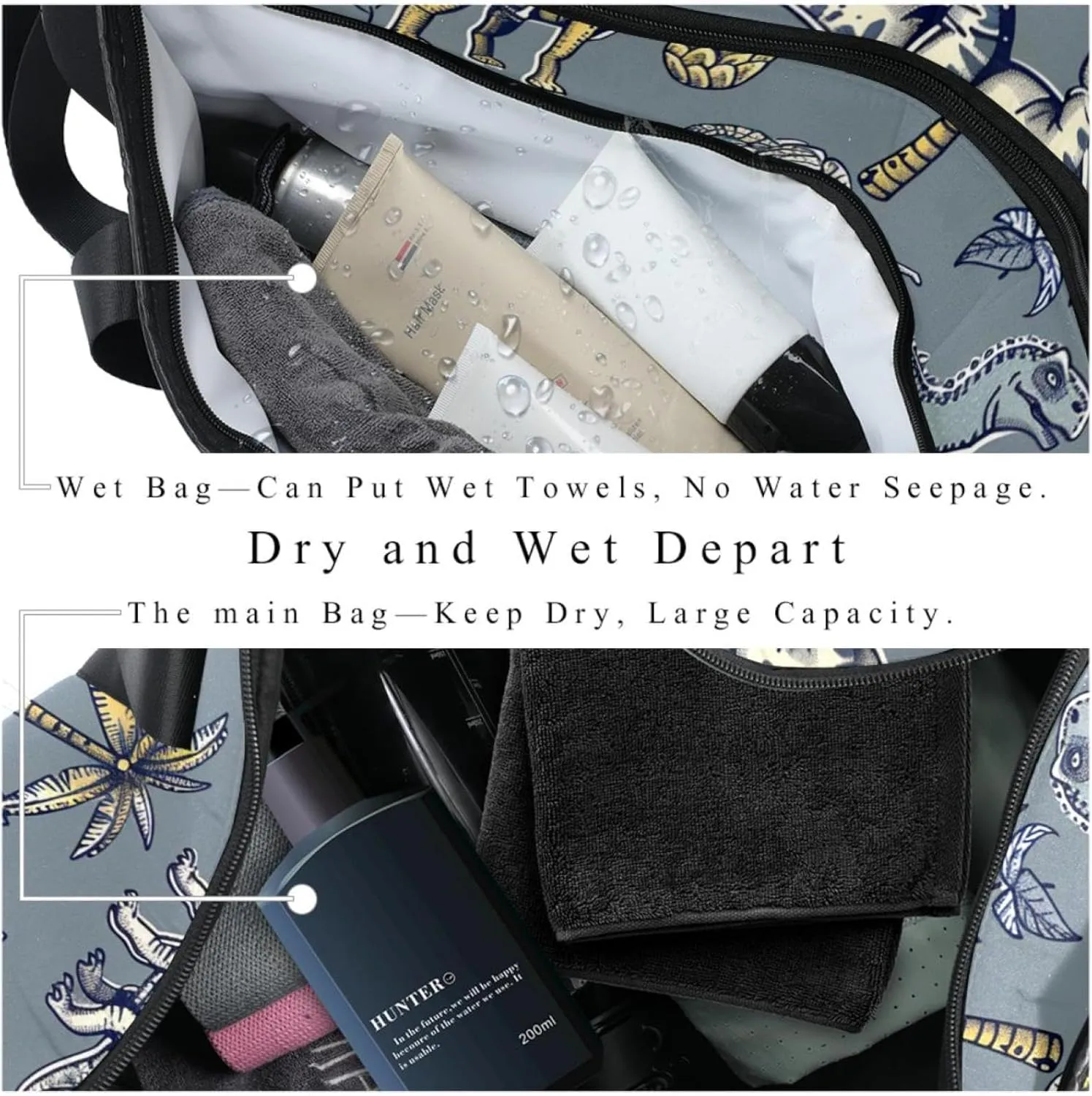 Gym Bags for Men,Travel Duffel Bags for Women,Cartoon Dinosaur Tropical Tree,Workout Bag