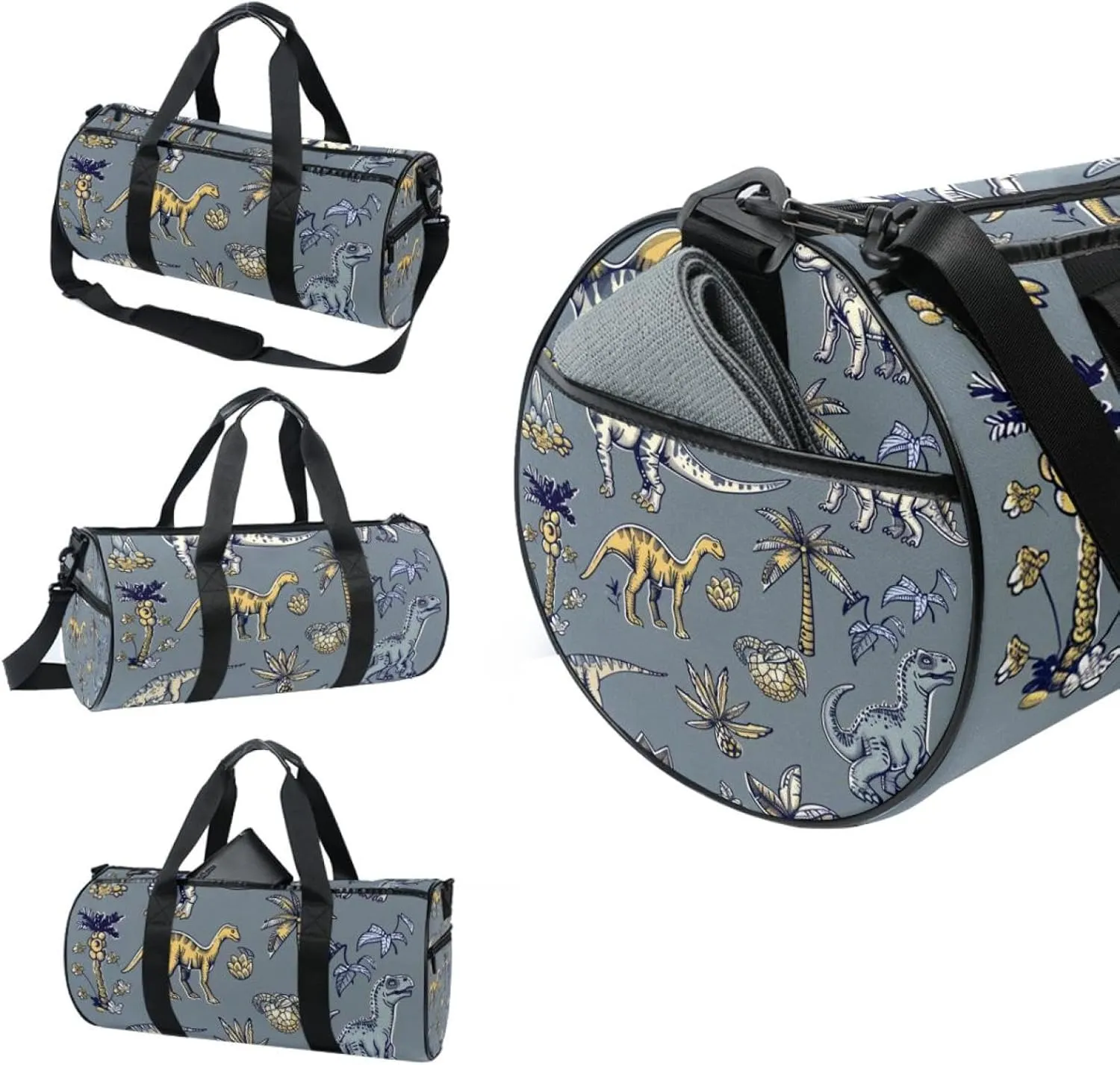 Gym Bags for Men,Travel Duffel Bags for Women,Cartoon Dinosaur Tropical Tree,Workout Bag
