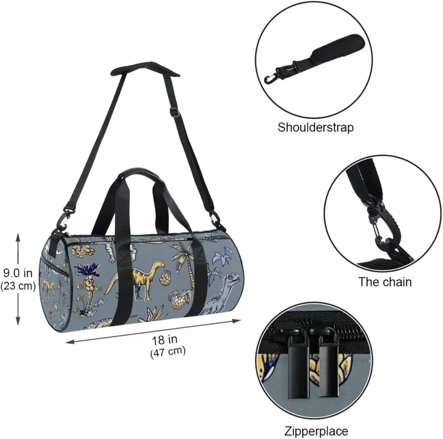 Gym Bags for Men,Travel Duffel Bags for Women,Cartoon Dinosaur Tropical Tree,Workout Bag