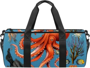 Gym Bags for Men,Travel Duffel Bags for Women,Fishes Whale Sea Octopus,Workout Bag