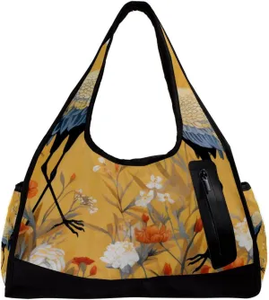 Gym Bags for Men,Travel Duffel Bags for Women,Flower Plant Leaf Crane,Workout Bag