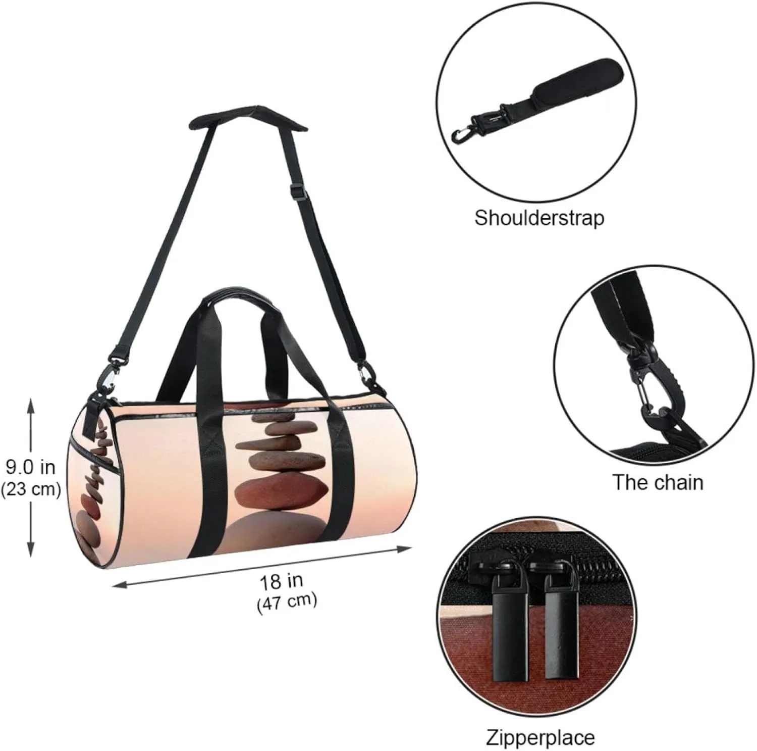 Gym Bags for Men,Travel Duffel Bags for Women,Sea Beach Stones,Workout Bag