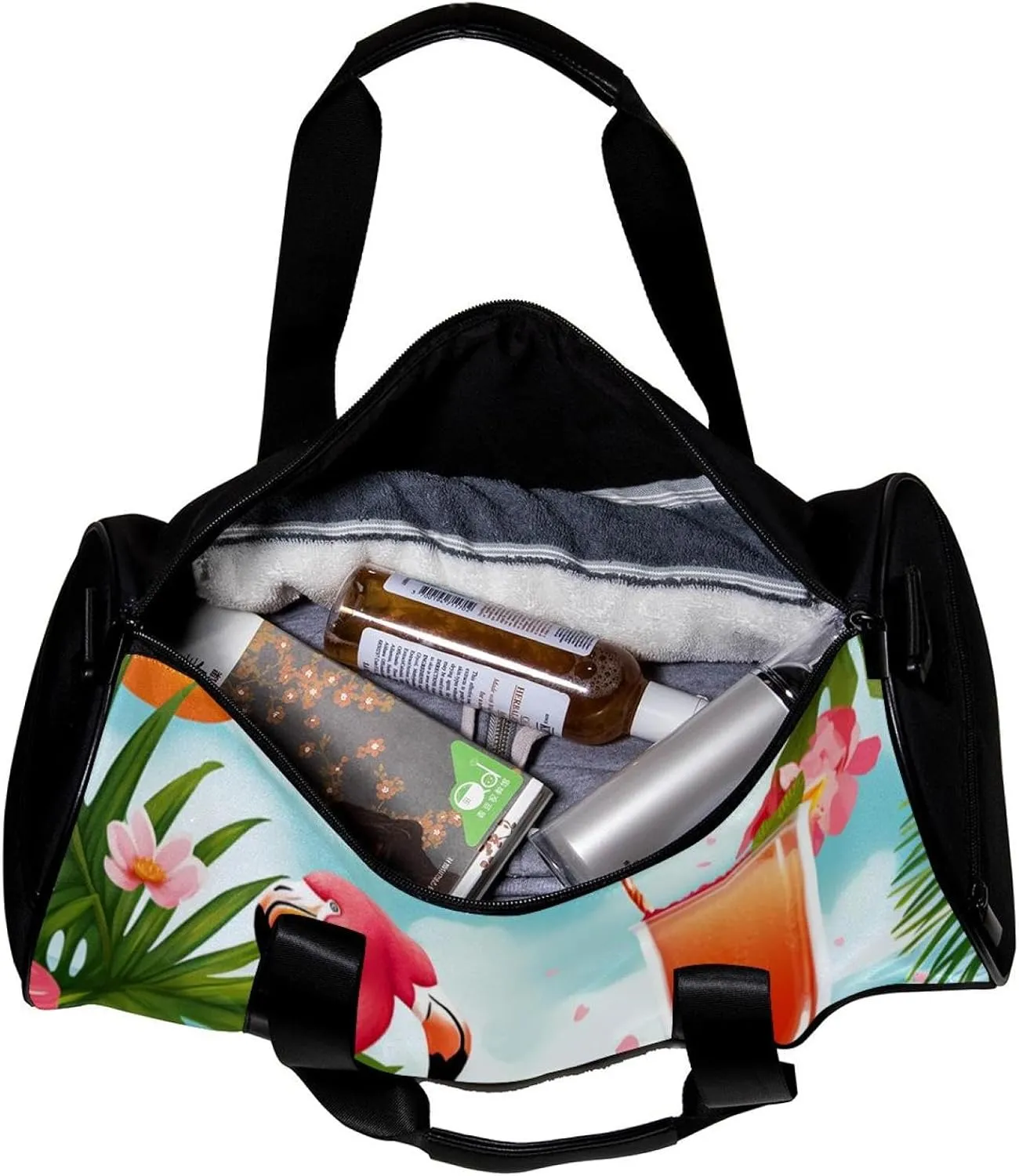 Gym Bags for Men,Travel Duffel Bags for Women,Tropical Juice Flamingo Party,Workout Bag