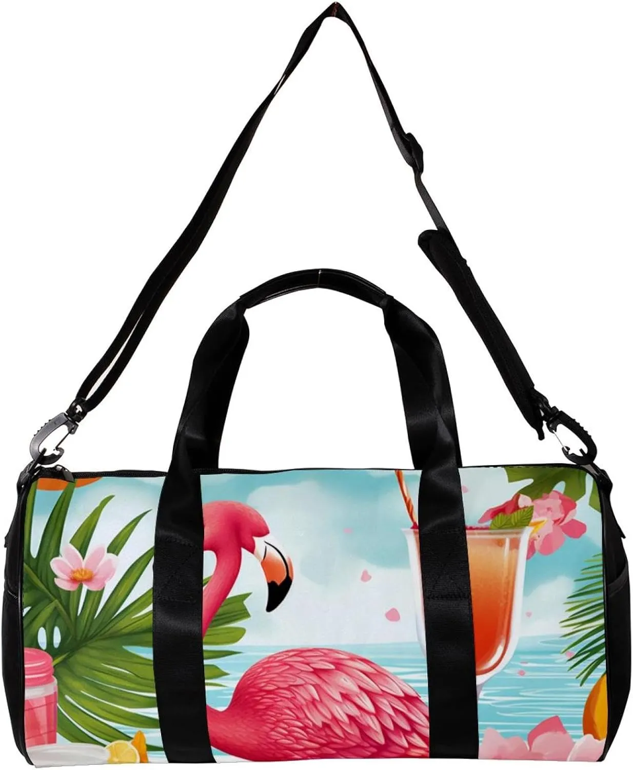 Gym Bags for Men,Travel Duffel Bags for Women,Tropical Juice Flamingo Party,Workout Bag
