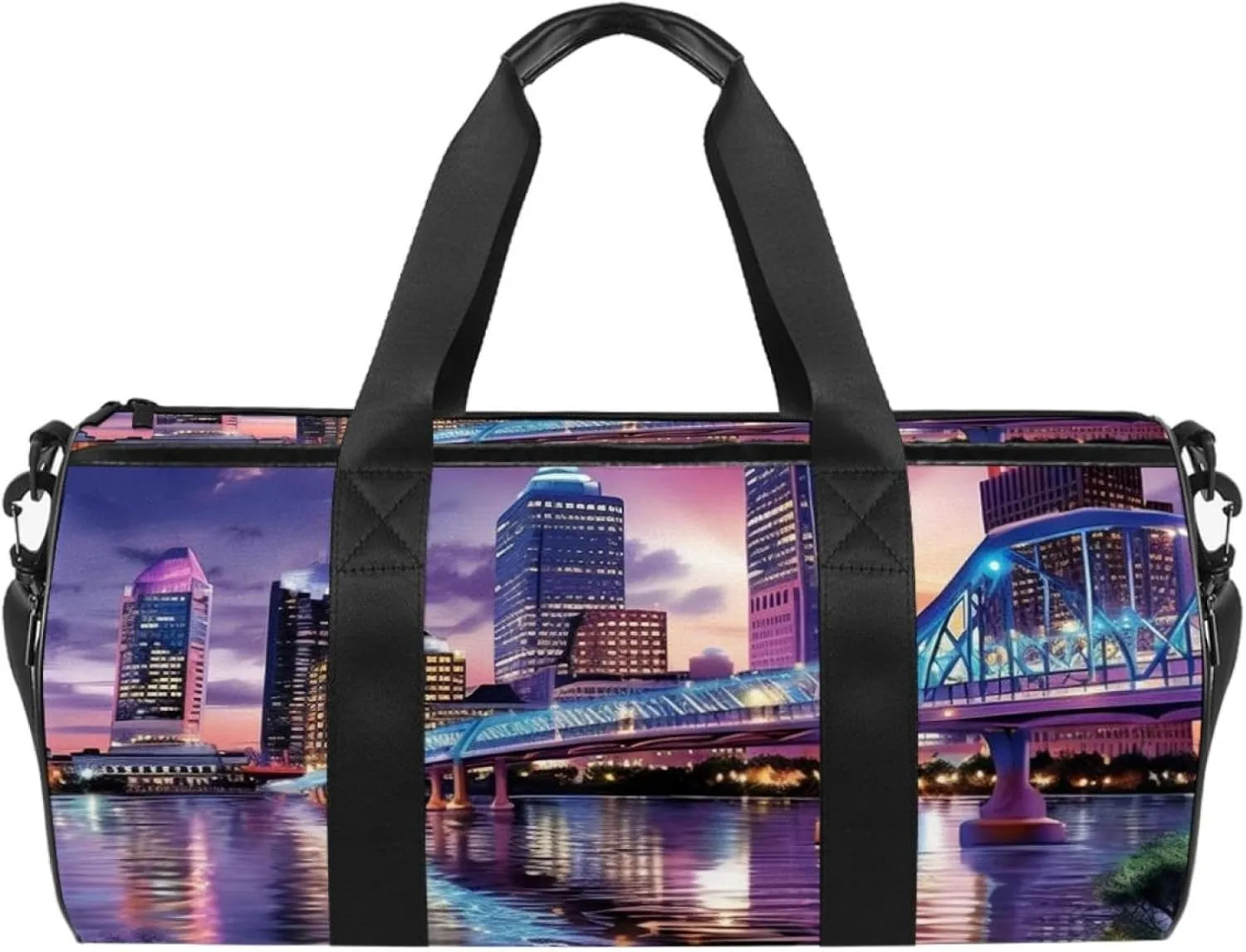 Gym Bags for Men,Travel Duffel Bags for Women,Urban Cityscape Bridge Office Buildings,Workout Bag