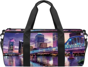 Gym Bags for Men,Travel Duffel Bags for Women,Urban Cityscape Bridge Office Buildings,Workout Bag
