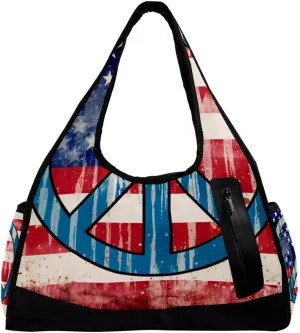 Gym Bags for Men,Travel Duffel Bags for Women,Vintage American Flag Peace Love Sign,Workout Bag