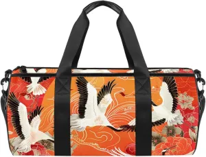 Gym Bags for Men,Travel Duffel Bags for Women,White Crane Peony Flower,Workout Bag